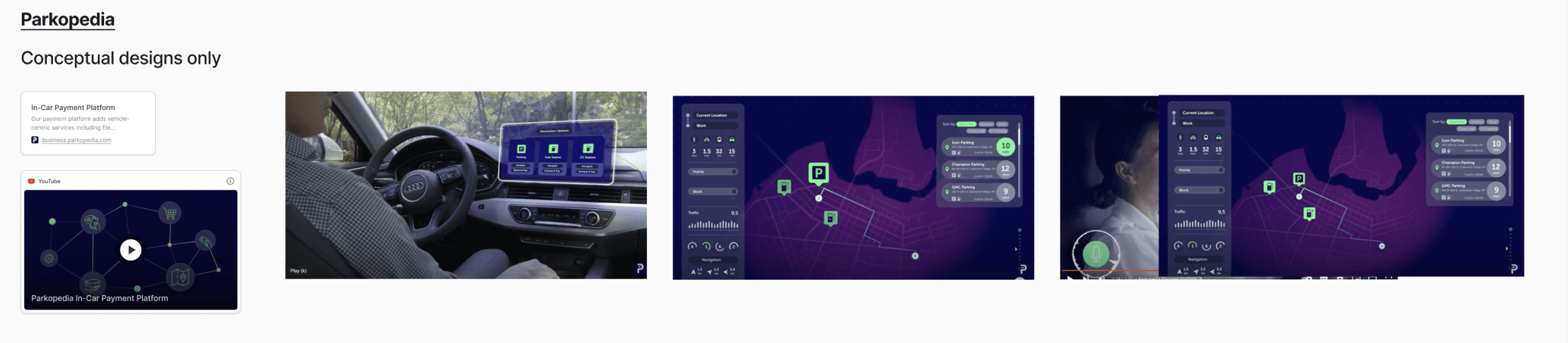 Parkopedia competitor research: in-car payment platform and conceptual parking designs