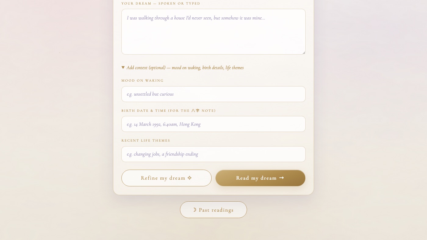 Optional context — mood on waking, birth details, life themes