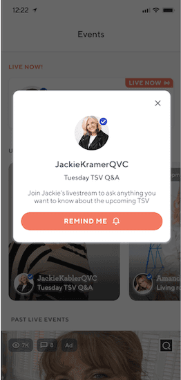Remind me modal for an upcoming presenter livestream