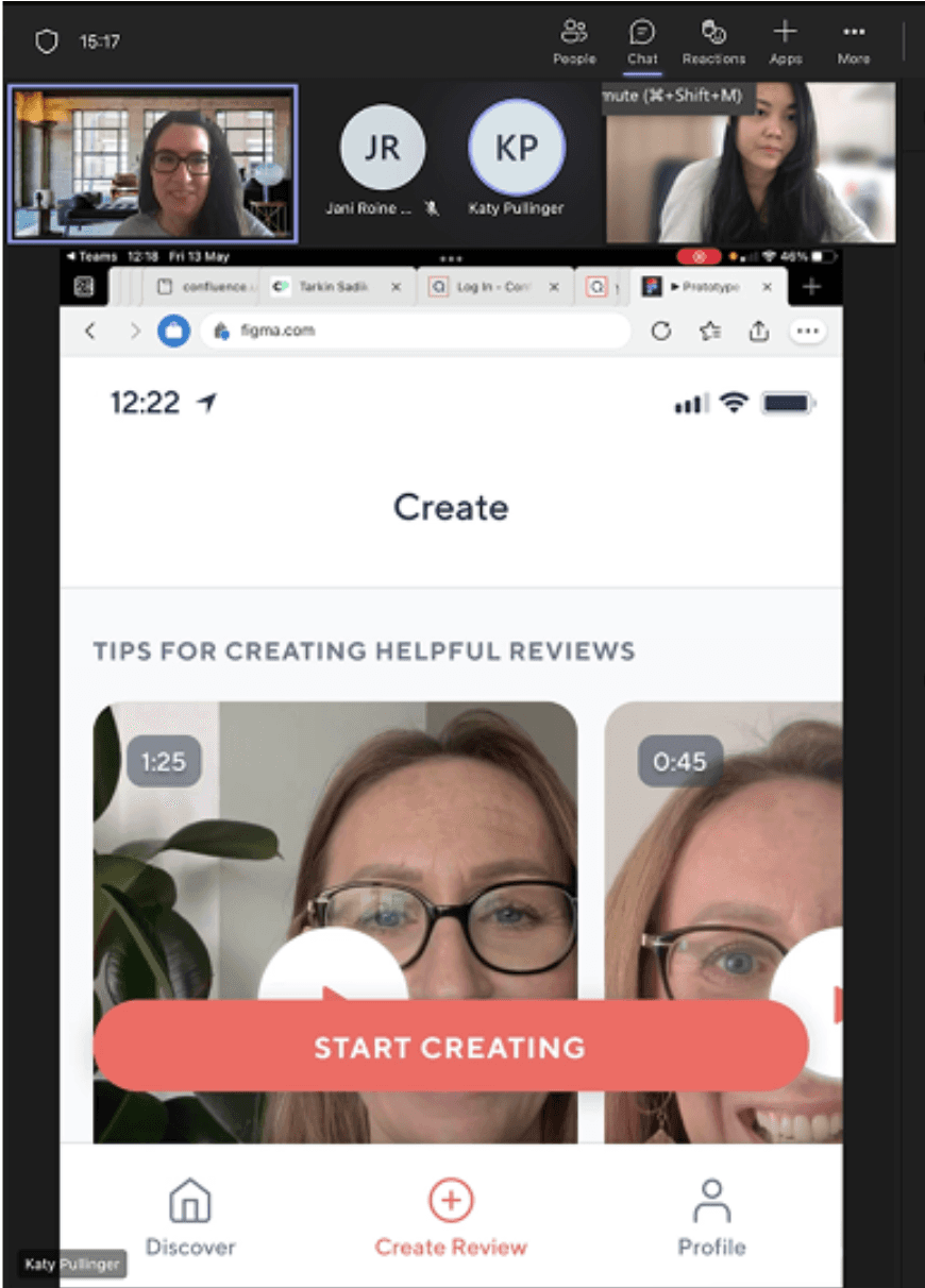 Remote user research session with a host testing the Qurio prototype over a video call